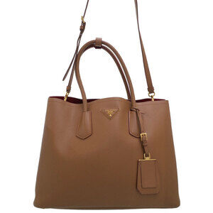 Prada Saffiano Cuir Double Bag caramel brown